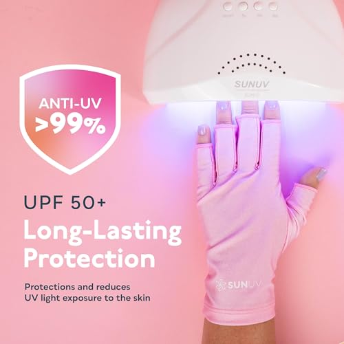 SUNUV SUN2C UV Light for Nails, UV Light Gloves Pink Compatible with All Gel Types