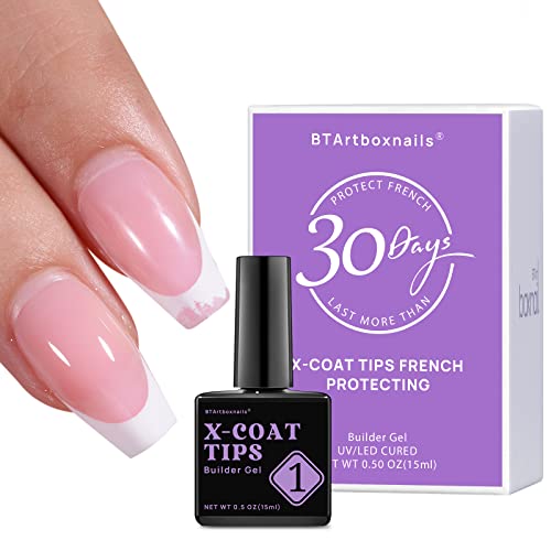 BTArtboxnails Soft Gel Nail Tips Builder Gel - Extra Short Square French Tip Press on Nails XCOATTIPS 15ML