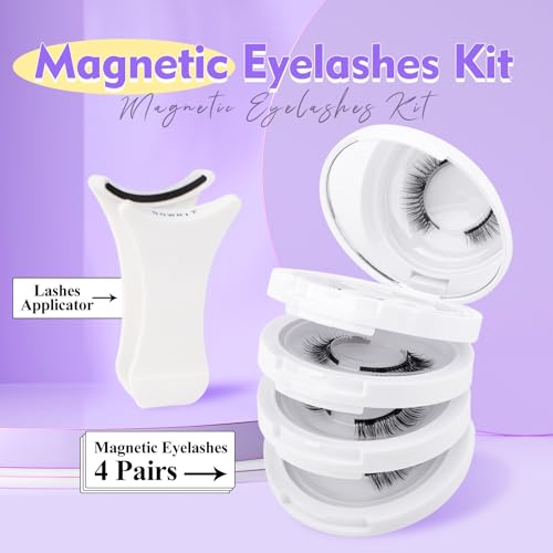 Magnetic Eyelashes with Applicator Reusable Natural Look Lashes No Glue Needed Waterproof Soft Magnetic Lashes Easy to Wear and Remove(4pairs,079+B01)