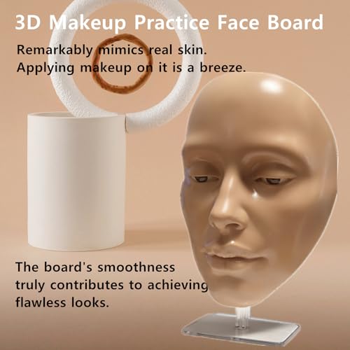 Makeup Practice Face Board,XIJIEMAO 5D Silicone Makeup Mannequin Face, Reusable Practice Eye Girl Make up Practice Face For Emerging Makeup Artist, Beginners, Girl's Gift (golden wheat)