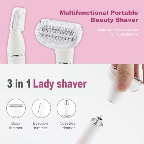 Electric Razors for Women, 3-in-1 Bikini Trimmer for Women with Nose Hair Trimmer & Eyebrow Razor, IPX5 Waterproof Cordless Rechargeable Womens Electric Shaver for Face Legs Armpits Pubic Hair Removal