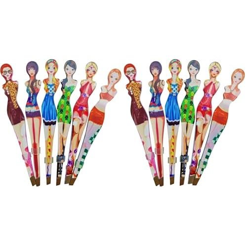 Tvoip 6Pcs Professional Girl Eyebrow Tweezer Stainless Steel Slanted Eyebrow Tweezers Eyebrows Hair Remover Tools Cosmetics Beauty (random color) (Pack of 2)