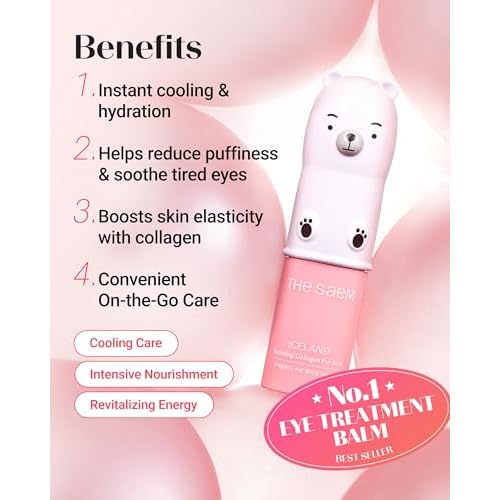 THESAEM Iceland Hydrating Collagen Eye Stick 0.38 oz - Anti-wrinkle Moisturizing Eye Balm for Saggy Skin ? Under Eye Treatment - Balm to Smooth Skin Texture - Rose Scent