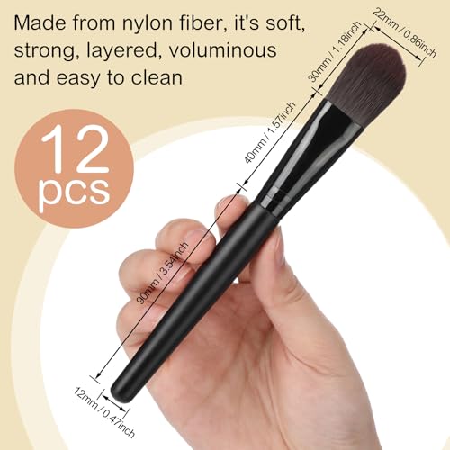 12 Pcs Flat Foundation Brushes with Soft Nylon Bristles and Wooden Handle, Makeup Brushes for Liquid Make Up, Foundation Face Brush for Blending Liquid Cream Powder Cosmetics, Black