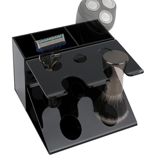 Linkidea Electric Shaver and Razor Stand, Bathroom Shaving Organizer Compatible with GilletteLabs Exfoliating Bar, Heated Razor Bugatti, ProGlide Shield Power (Black)