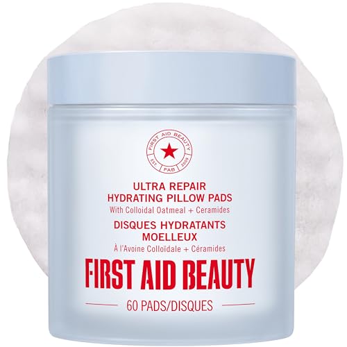 First Aid Beauty Ultra Repair Hydrating Pillow Pads - Soothing & Hydrating Face Pads with Colloidal Oatmeal & Ceramides, for Dry & Sensitive Skin, 60-Count
