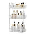 Bathroom Organizer Countertop, Vanity Trays, Skincare Makeup Organizer Shelf, Counter Shelf for Cosmetics, Toiletries, Lotions, Perfumes (3 Tiers, Clear)