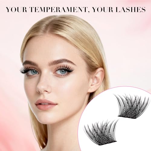 False Eyelashes Butterfly D Curl Lash Clusters Kit 144PCS, 8-16mm Wispy & Hypoallergenic with Pink 4-in-1 Tools for Daily or Special Occasions