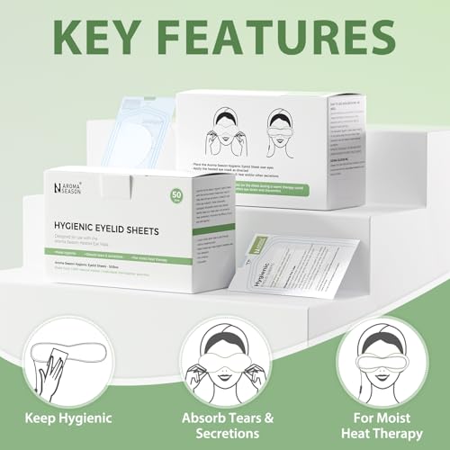 Aroma Season 100% Natural Cotton Hygienic Eyelid Sheets, Perfect for Use with Aroma Season Heated Eye Mask, Warm Eye Compress, Individually Wrapped Untreated Sheets 50 Count Box