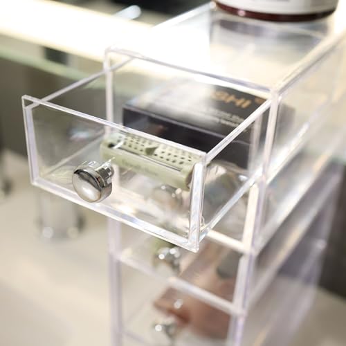 iDesign Stackable Makeup Organizer for Bathroom Countertop or Vanity-Set of 2-Clear Tower-5 Drawer M2