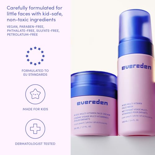 Evereden Kids Happy Face Duo (Cool Peach) - Multi-Vitamin Face Wash & Face Cream Set - Clean & Vegan Skin Care for Kids 3+ - Moisturizing, Nourishing, & Protective Skin Care Set