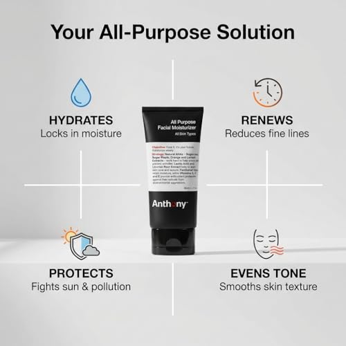 Anthony All-Purpose Facial Moisturizer ? Men¡¯s Hydrating Lotion for Dry Skin ? Lightweight, Non-Comedogenic, Anti-Aging Formula ? 3 Fl Oz