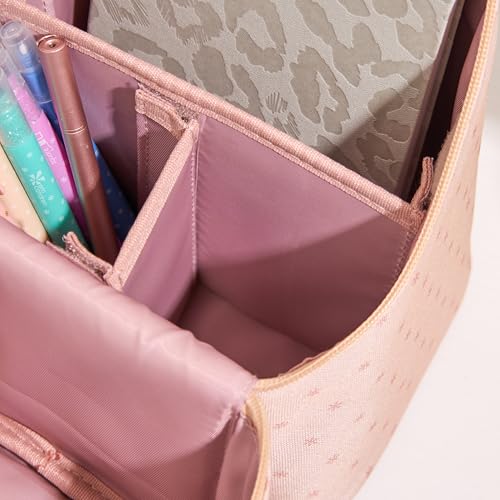 Erin Condren Tall Organizer Case, Multi-Purpose Travel Case with Stylish Almond Asterisk Design, Removable Dividers and Sturdy Vegan Leather Handle, Carry Toiletries, Makeup, Jewelry and More