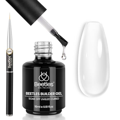 Beetles Builder Gel for Nails-Dew Glow 8-in-1 Nail Thickening Strengthening Building Apex with Liner Nail Brush for Beginner DIY Salon at Home,Clear Builder Nail Gel,UV & LED Lamp Cured Needed