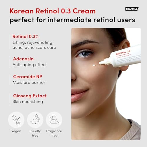 FRANKLY Retinol 0.3% Cream, 0.7 fl oz - Korean Intensive Retinol | Night Cream | Ceramides & Natural Ginseng | Anti-aging, Wrinkles Care, Reduces Congestion and hyperpigmentation | Korean Skin Care