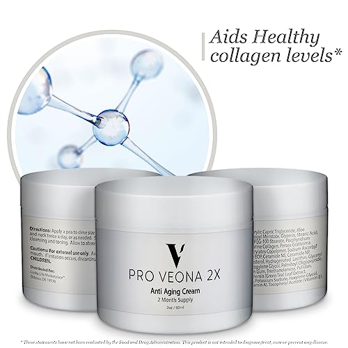 Pro Veona 2x Cream - Moisturizing Anti Aging Cream - 2 Month Supply - Lift & Firm - Nourishing Anti-Wrinkle Technology - Ceramides, Vitamin C, Collagen - Reduce Appearance of Age Spots & Redness