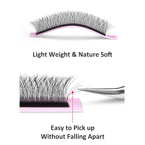 VEYES INC YY Lash Extensions Tray C/D curl 9-15mm Mixed Length Premade Volume Eyelash Fans, Professional Lash Extension Supplies, Matte Black(5D-W 0.07 D-curl 9-15mm)