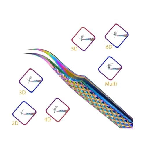 UM Supplies Eyelash Extension Tweezers pack of 5 | Professional Japanese Stainless Steel Tools | Straight | Curved | Angled | Tip 45 Degree | 90 Degree Volume Tweezers Precision Degree l Rainbow