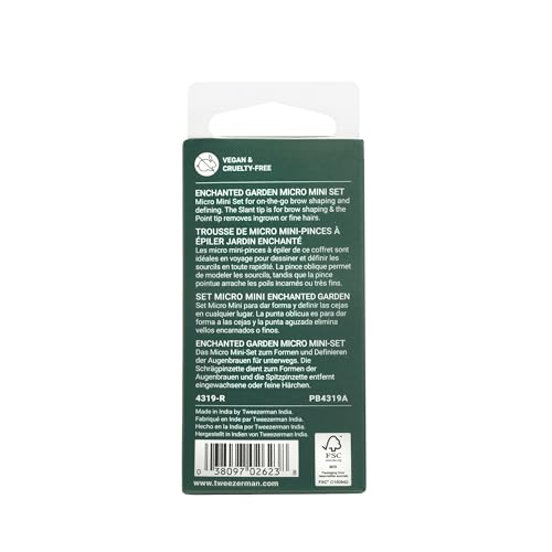 Tweezerman Enchanted Garden Micro Mini Slant & Point Tweezer Set - Eyebrow Tweezers for Women and Men