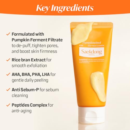 Pumpkintinol Pore Deep Gum Cleanser | Face Cleanser & Mask in One | Gentle Exfoliation with Rice Bran Powder | Deep Cleansing, Pore Care, & Radiance Boosting (120ml / 4.05 fl. oz.)