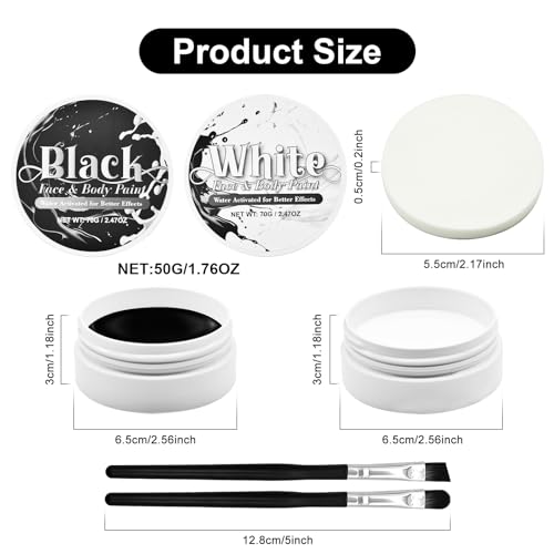 Black and White Face Paint Set - 2.47 oz Halloween Face Body Paint Skeleton Ghost Skull Cosplay Costume Professional SFX Corpse Special Effects Makeup Kit for Adults Kids Full Coverage Skin Paints