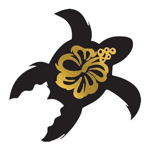 Polynesian Style Temporary Tattoos/Black and Metallic Gold Color/Sea Turtles - Sun - Hibiscus Designs (Turtle Trio 12pk)