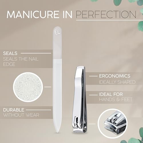 marQus Nail Kit for Men and Women - Manicure Set 12 pcs - German Made Nail Kit - Grooming Set - Genuine Leather Case with exclusive Glass Nail File - Manicure Set made in Germany