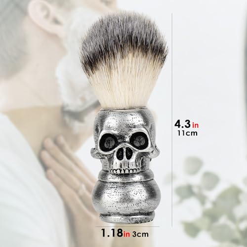 Skull Head Shaving Brush, 2 Pack Soft Shaving brushes for men, Beard Tools, Gifts for Him Dad Husband Brother Boyfriend Grandpa (Yellow, Silver)