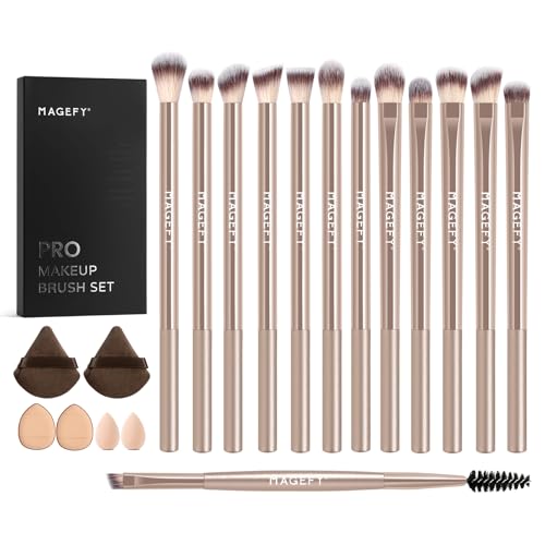 MAGEFY 20 Pcs Makeup Tool Set,13 Eye Makeup Brushes Professional Eyeshadow Makeup Brushes Set for Eyeshadow, Eyebrow, Eyeliner, Blending Concealer-Champagne