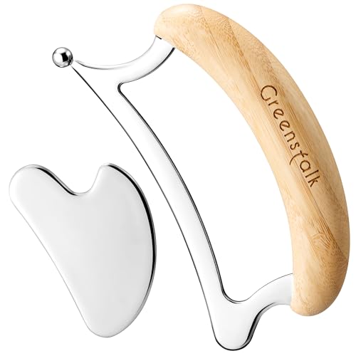 Greenstalk 2 in 1 Whole Body Stainless Steel Gua Sha Set for Muscle Relief, Wooden Massage Tools,Portable Body Scrapers Tool for Neck, Back, Feet Recovery.