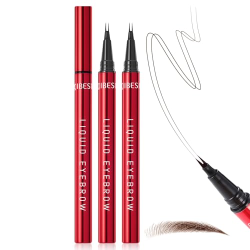 Eyebrow Pen with 2 Pack Eyebrow Pen Set, Waterproof and Long-Lasting Microblading Eyebrow Pencil for Natural Fuller-Looking Brow, Quick-Dry Eyebrow Pencils with Double-Brush Tip for Women (Dark Brown)