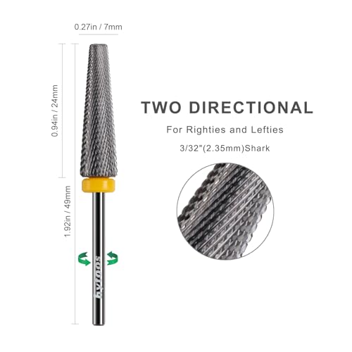 2Pcs Super Long 5 in 1 Nail Drill Bits, 24mm Cross Tapered Carbide Bit, 3/32" Two-way Drill Bits for Nails, Electric File Manicure Drills Accessories(2XF+XF)
