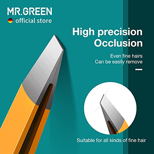 MR.GREEN Eyebrows Tweezers Colorful Beauty Fine Hairs Puller Makeup Tools Stainless Steel Slanted Eye Brow Clips Removal (Orange)
