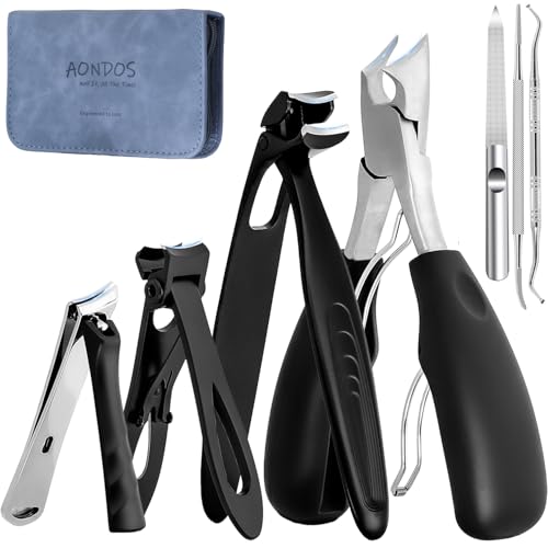 Precision Stainless Steel Heavy Duty Angled Head,Wide Jaw Clippers for Seniors,Ingrown Toenail,Thick Nail.Extra-Long Handle, Extra-Large Slanted Nail Cutter. Men,Women,Elderly.Stocking Stuffers.7Pcs