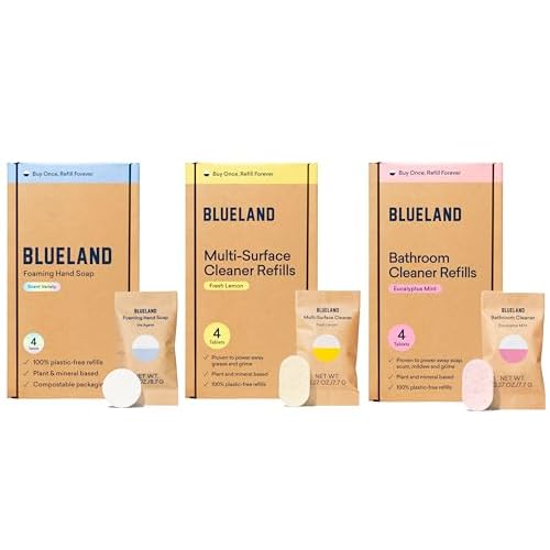 BLUELAND Clean Home Kit Refills (4P) | Foaming Hand Soap Tablet Refills | Multi-surface All Purpose Cleaner Refill Tablet | Bathroom Cleaner Refill Tablet | Eco Friendly Products & Cleaning Supplies