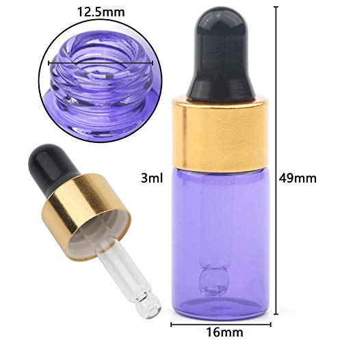 Ellbest 30pcs 3ml Mini Dropper Bottles for Essential Oils Purple Glass Bottle with Dropper Empty Refillable Perfume Vials for Perfume, DIY Samples