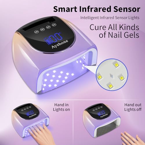 Cordless Rechargeable UV Nail Lamp,96W UV Light for Gel Nails with Metal Base,Professional Fast Charger Curing Lamp,4 Timer Setting and Smart Sensor(Gradient Purple)