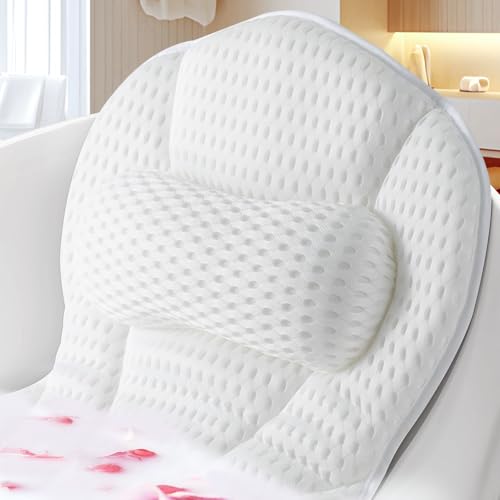 SQLHM Bath Pillows for Tub, Luxury Bath Pillow for Neck and Back Support - with Comfortable Breathable Cotton 6 Non-Slip Suction Cup Bathtub Accessories - Spa Bath Mat Gifts for Women