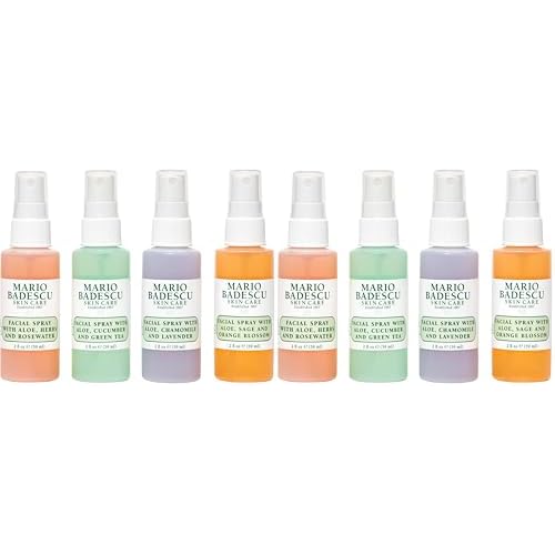 Mario Badescu Mini Mist Facial Spray Collection with Rose Water,Cucumber,Lavender and Orange Blossom,Multi-Purpose Cooling and Hydrating Face Mist for All Skin Types,2 Fl Oz,(Pack of 8)