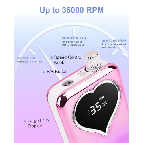 Electric Nail Drill Professional: Rechargeable Nail File with Bits for Acrylic Gel Nails, Professional Nail Drill Manicure Pedicure Polishing Shape Tools for Home Salon (Purple)