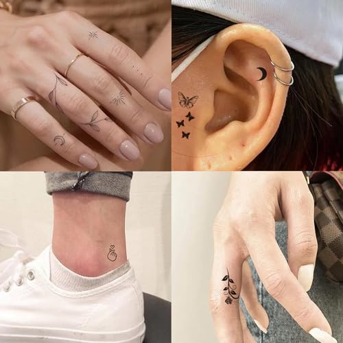 630 PCS Small Finger Temporary Tattoo Adult Realistic Tiny Fake Tattoos For Women Bulk Mini Cute Black Long Lasting Temp Tattoos Stickers For Hand