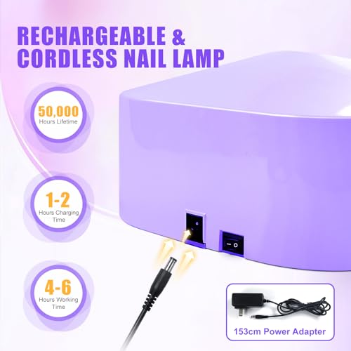NXJ INFILILA Professional Cordless Nail Lamp, 54W Fast & Even Curing UV/LED Light for All Gel Polishes - Rechargeable, with Auto Sensor & 4 Timers, Ideal for Mobile Nail Techs and Home Salon Use