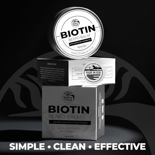 Biotin Beard Balm for Men ? Made in USA ? Beard Growth & Moisturizer with Castor Oil & Jojoba Oil ? Organic Styling Wax for Thickening & Softening ? Mustache Conditioner