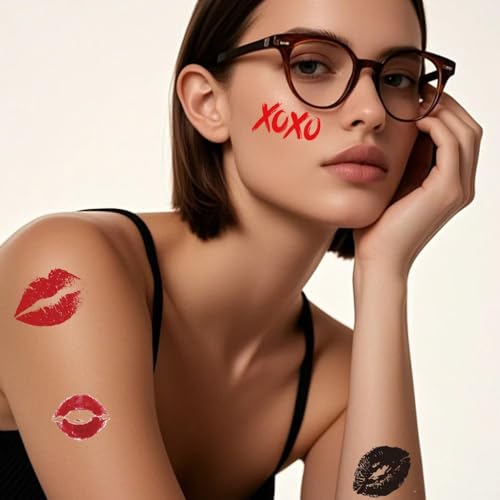 Lip Prints Temporary Tattoos Mixed Styles Lip Tattoo Fake Tattoos Stickers Kiss Prints Face Tattoo Waterproof Face Tattoo Pink Valentine's Day Decoration for Women 10 Sheets