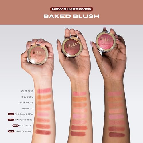 Milani Baked Blush, Updated Powder Blush for Cheeks, Cruelty Free Makeup - Shape, Contour & Highlight Face for a Shimmery or Matte Finish - Dolce Pink