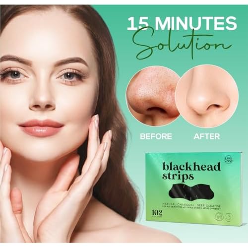 LivaClean (102 Strips Charcoal Blackhead Remover Pore Strips for Face Nose Pores, Blackheads Removal, Blackheads Removers, Blackhead Remover Strip