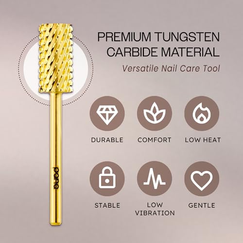 PANA Professional 3/32" Shank Size - Flat Top Large Barrel Gold Carbide Bit 2X Coarse Grit - Nail Drill Bit for Dremel Machine