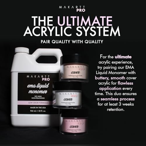 MakarttPro Low Odor, MMA Free Monomer, Made in USA, Non-Yellowing Professional Grade Formula, Beginner Nail Tech Friendly - Essential Acrylic Nail Supply for Nail Technicians (32 fl oz)