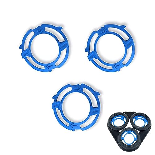 3PCS Shaver Head Blade Holder Plate Fits for Series 5000, 3PCS Razor Retaining Lock-Ring Blue Blade Retaining Rings for SH50 Series
