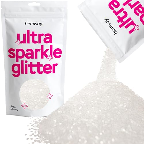 Hemway Premium Ultra Sparkle Glitter Multi Purpose Metallic Flake for Arts Crafts Nails Cosmetics Resin Festival Face Hair - White Iridescent - Extra Chunky (1/24" 0.040" 1mm) 100g / 3.5oz